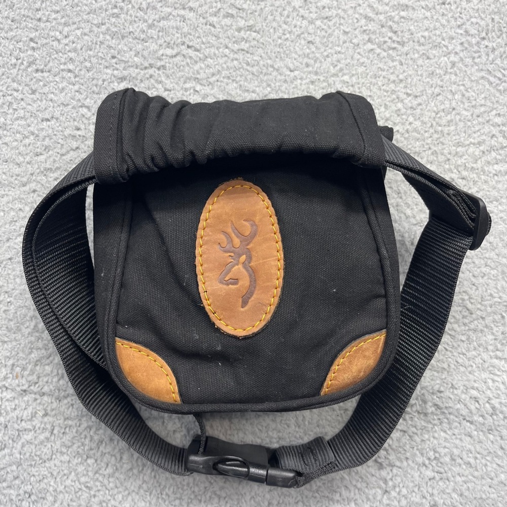 Browning Lona Black Canvas/Leather Shell Pouch Adjustable Belt Leather Buckmark
